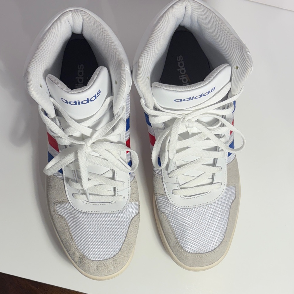 adidas White Athletic Shoes with Blue and Red Stripes - Picture 2 of 9